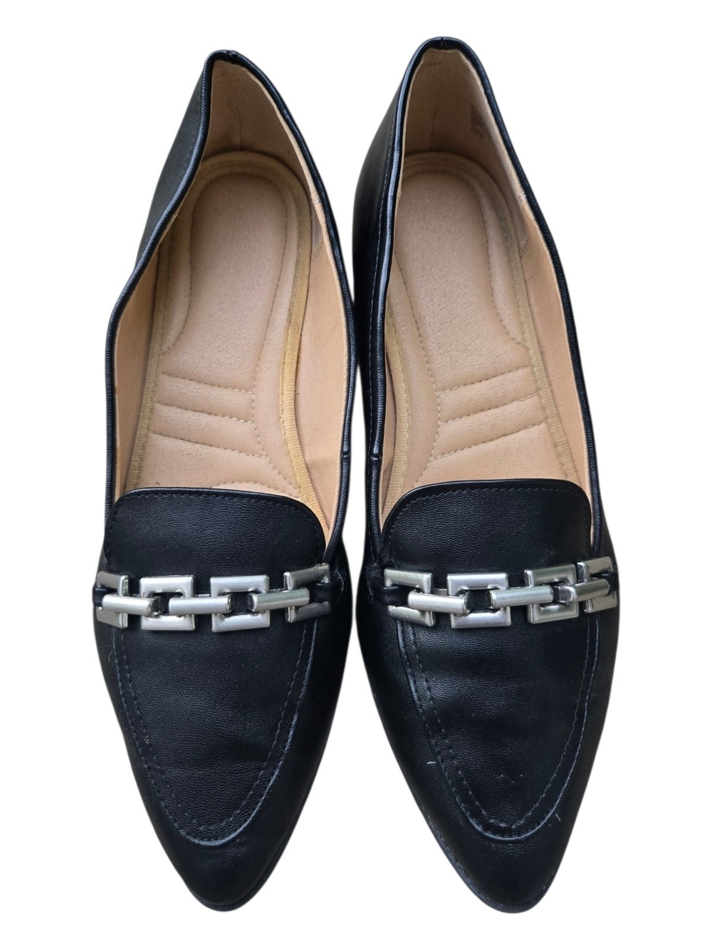 Black Loafers 10W Silver Chain Detail Comfort Shoe